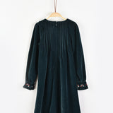 שמלת קטיפה בשילוב סרט פרחוני - ירוק