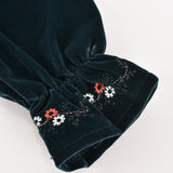 שמלת קטיפה בשילוב סרט פרחוני - ירוק