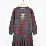 שמלת משבצות עם דובי - אפור