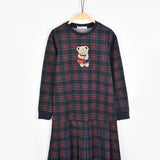 שמלת משבצות עם דובי - נייבי