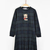 שמלת משבצות עם דובי - ירוק