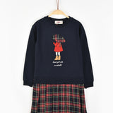 שמלת משבצות משולבת - נייבי