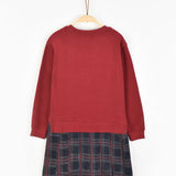 שמלת משבצות משולבת - בורדו