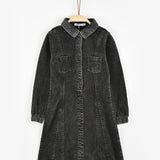 שמלת קורדרוי עם כפתורים - שחור