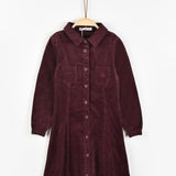 שמלת קורדרוי מכופתרת - בורדו