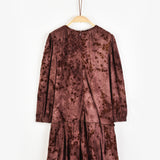 שמלה עם פרחים מקטיפה - בורדו