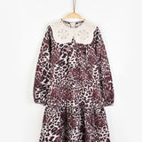 שמלת חברבורות עם צווארון סרוג - בורדו