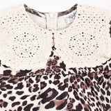 שמלת חברבורות עם צווארון סרוג - חום