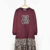 שמלת קומות מנומרת - בורדו