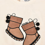 חולצת פוטר עם פונפונים - שמנת