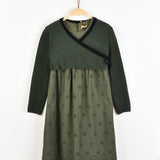 שמלה בשילוב סריג מעטפת - זית