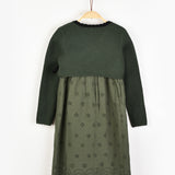 שמלה בשילוב סריג מעטפת - זית