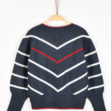 סוודר פסים בגזרת עטלף - נייבי