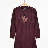 שמלת פולו סריג צמות - בורדו