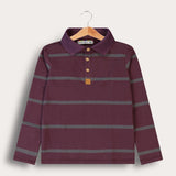 חולצת פולו פסים קלאסית - בורדו