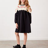 שמלה בשילוב סריג פרחוני - שחור