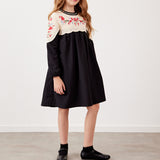 שמלה בשילוב סריג פרחוני - שחור