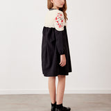 שמלה בשילוב סריג פרחוני - שחור