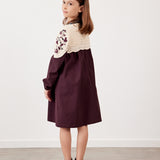 שמלה בשילוב סריג פרחוני - בורדו