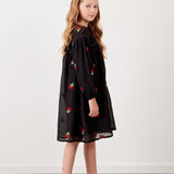 שמלה עם רקמת דובדבנים - שחור