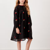 שמלה עם רקמת דובדבנים - שחור