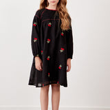 שמלה עם רקמת דובדבנים - שחור