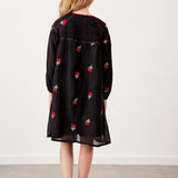 שמלה עם רקמת דובדבנים - שחור