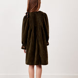 שמלת קטיפה בשילוב סרט פרחוני - זית