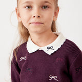 שמלה בשילוב סריג פפיונים - בורדו