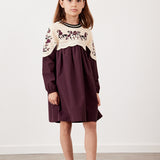 שמלה בשילוב סריג פרחוני - בורדו