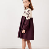 שמלה בשילוב סריג פרחוני - בורדו