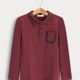 חולצת פולו עם כיס  - בורדו