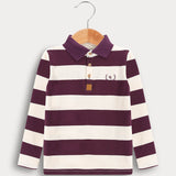 חולצת פולו פסים קלאסית - שמנת/ חציל