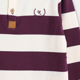 חולצת פולו פסים קלאסית - שמנת/ חציל