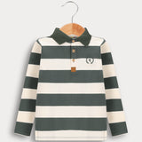 חולצת פולו פסים קלאסית - שמנת/ זית