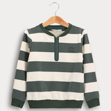 חולצת פסים עם רוכסן - שמנת/ זית