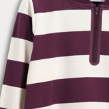 חולצת פסים עם רוכסן - שמנת/ חציל