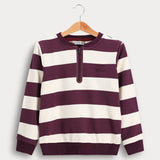 חולצת פסים עם רוכסן - שמנת/ חציל