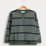 חולצת פסים עם רוכסן - זית