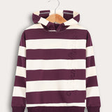 חולצת פסים עם קפוצ'ון - שמנת/ חציל