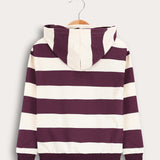 חולצת פסים עם קפוצ'ון - שמנת/ חציל