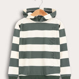 חולצת פסים עם קפוצ'ון - שמנת/ זית