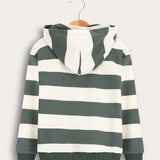 חולצת פסים עם קפוצ'ון - שמנת/ זית