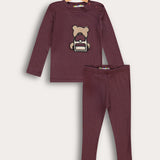 סט בייבי ריב עם דובי - בורדו