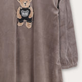 כותנת קטיפה עם דובי - חום