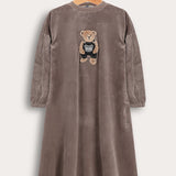 כותנת קטיפה עם דובי - חום