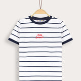 Striped T-shirt with embroidery - Navy