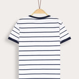 Striped T-shirt with embroidery - Navy