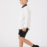 חולצה מכופתרת צווארון קטיפה - שחור