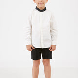 חולצה מכופתרת צווארון קטיפה - שחור